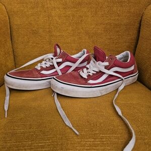 Vans Red and White Suede Sneakers